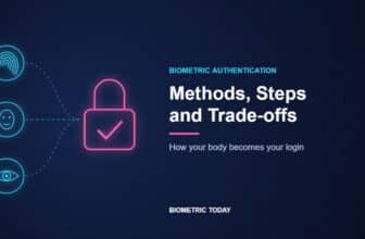 Biometric authentication methods: fingerprint, face and iris unlocking a padlock