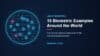 A glowing globe with 15 points marking real-world uses of biometrics around the world